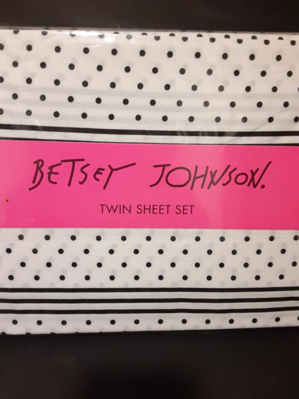 Betsey Johnson - Twin Size Sheet Set (3 Piece) Polka Dots & Stripes NEW